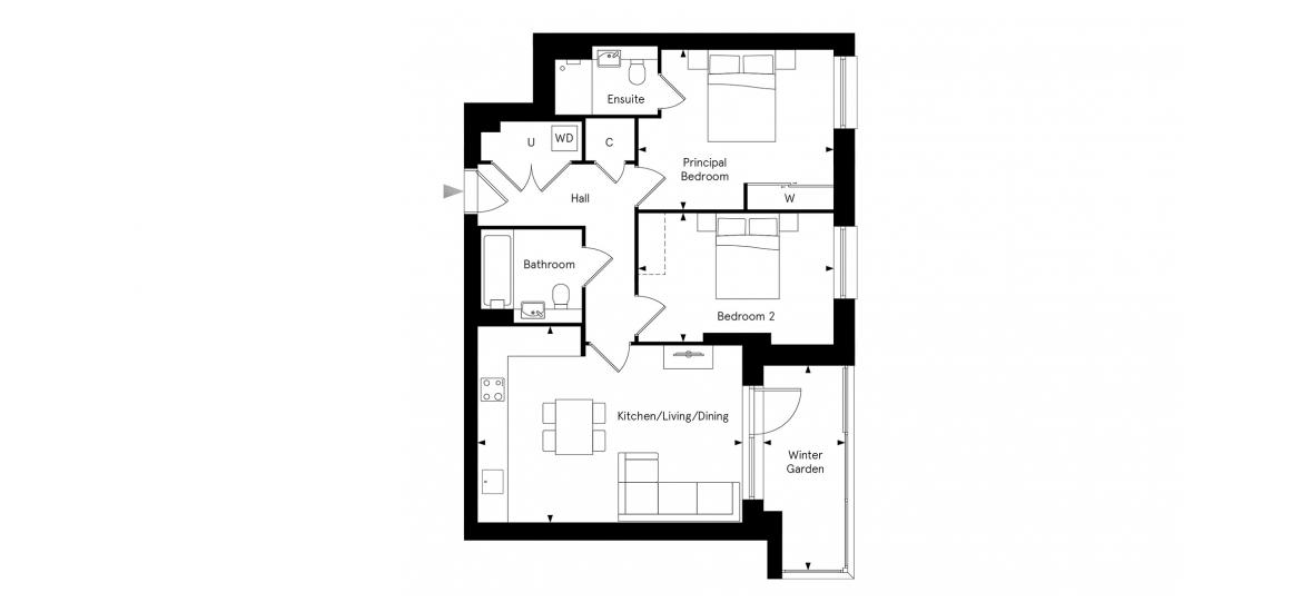 KEW BRIDGE RISE 758 SQ.FT 2 BDRM