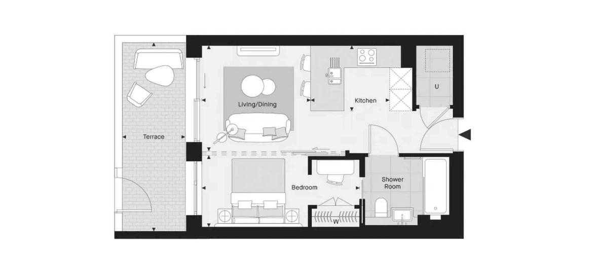 1 BEDROOM 413 SQ.FT