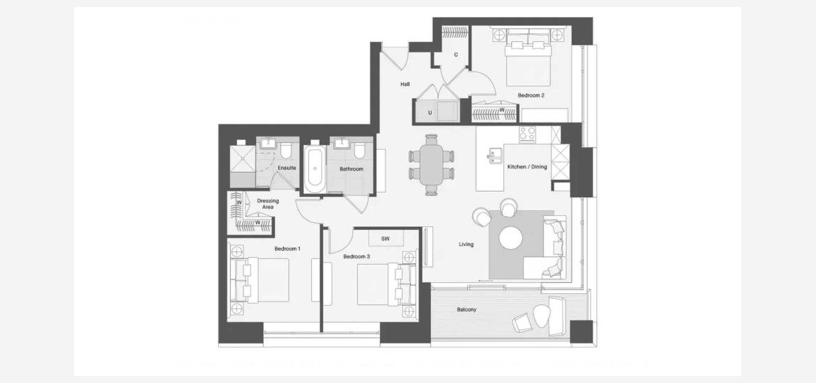 3 BEDROOM 1011 SQ.FT