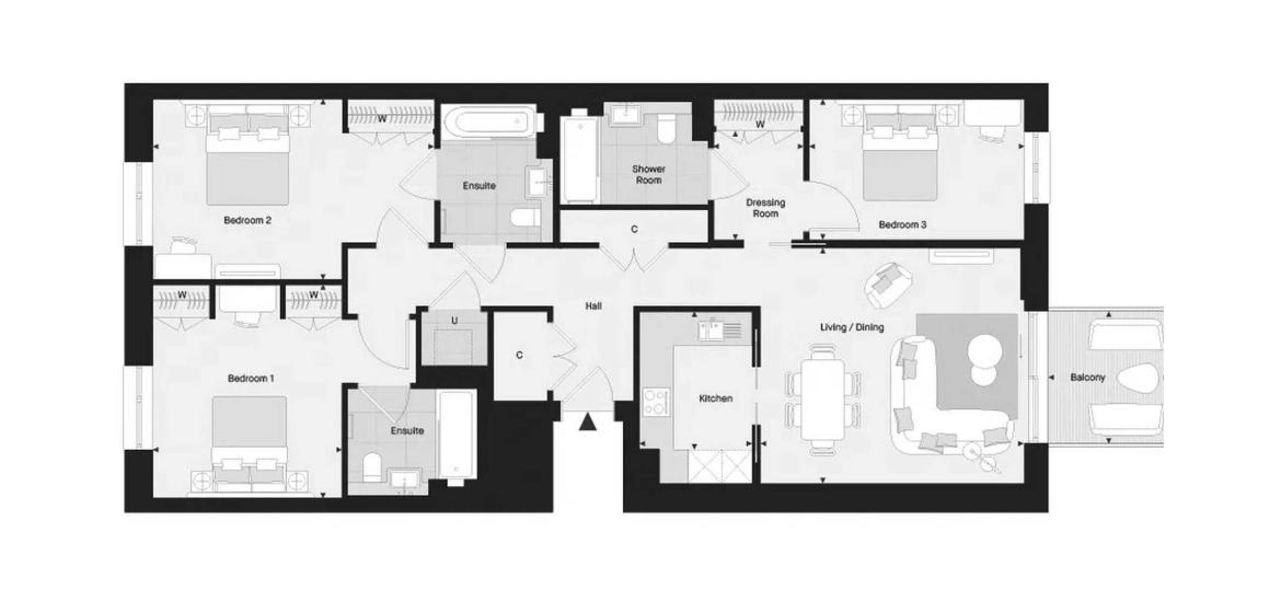 3 BEDROOM 1236 SQ.FT