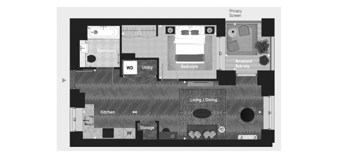 1 BEDROOM 608 SQ.FT