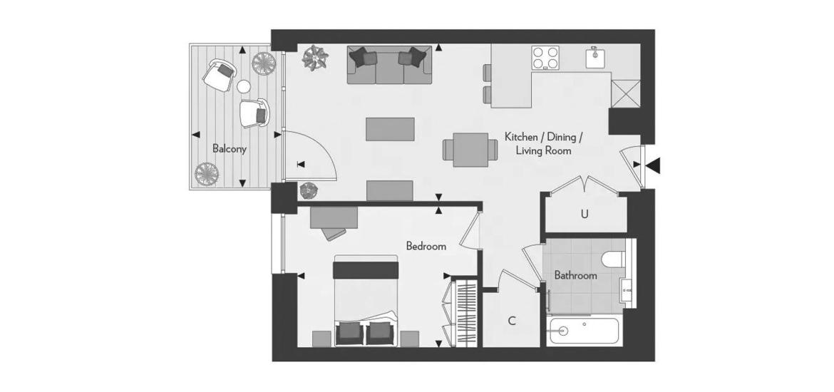 Layouts Peninsula House by Grand Union 1 BEDROOM 559 SQ.FT № 2300