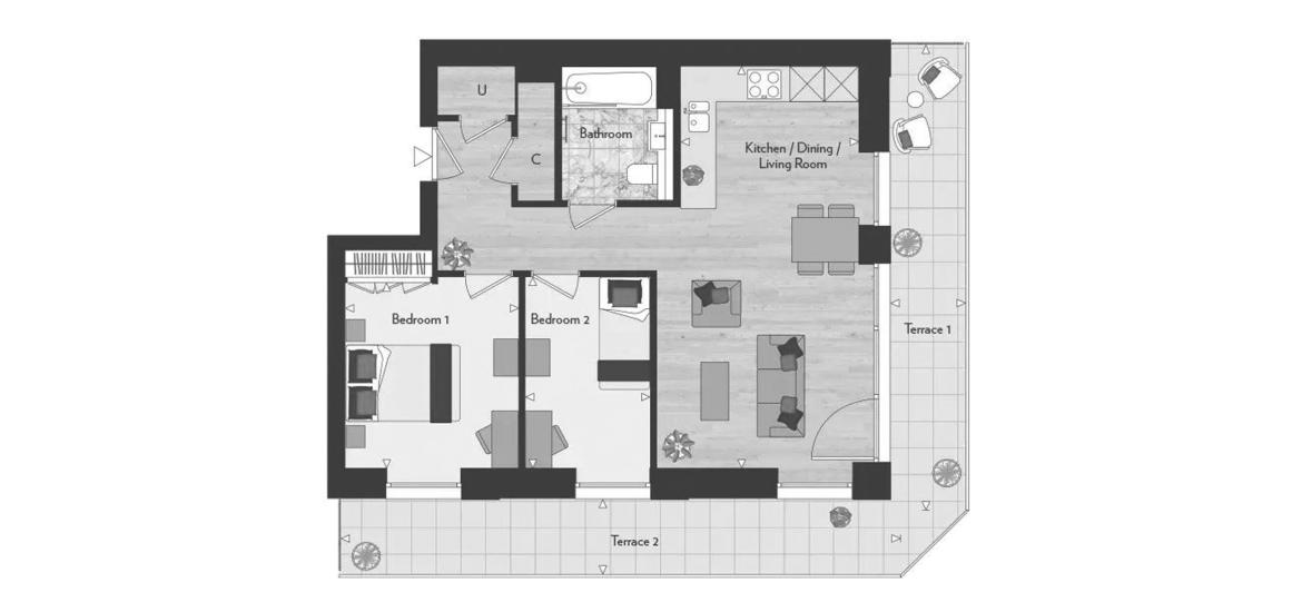 Layouts Peninsula House by Grand Union 2 BEDROOM 685 SQ.FT № 2301