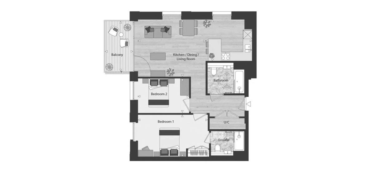 Layouts Peninsula House by Grand Union 2 BEDROOM 828 SQ.FT № 2302