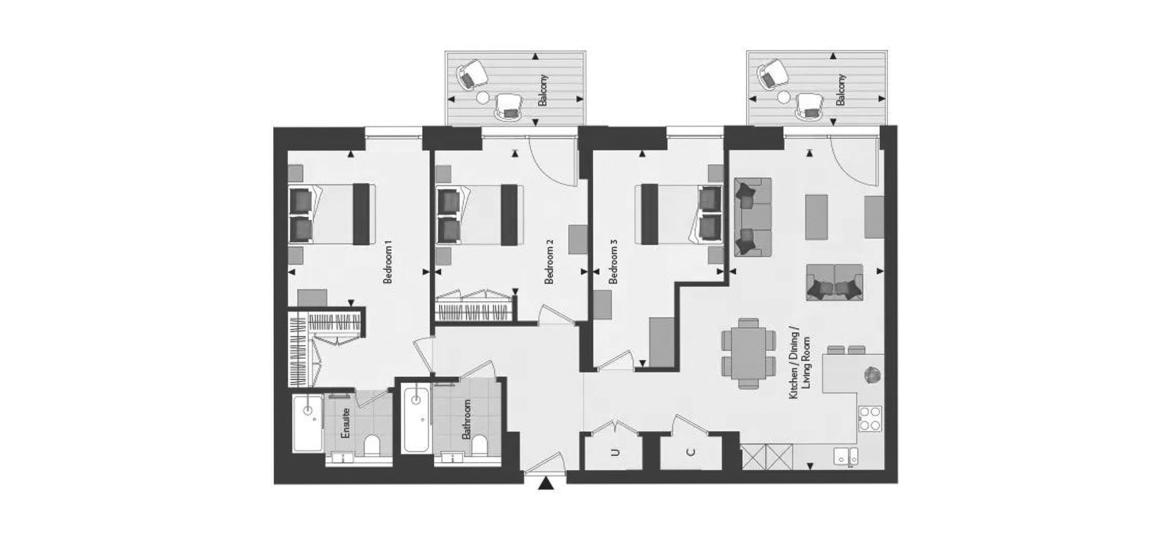 3BR 1135 SQ.FT