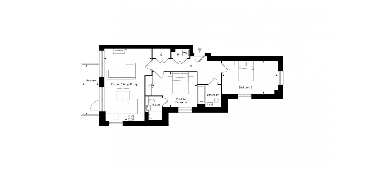 KEW BRIDGE RISE 849 SQ.FT 2 BDRM