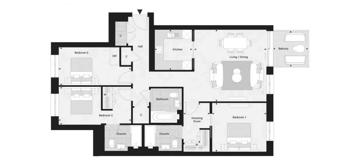 Layouts The Gallery at Camden Goods Yard 3 BEDROOM 1154 SQ.FT №2151